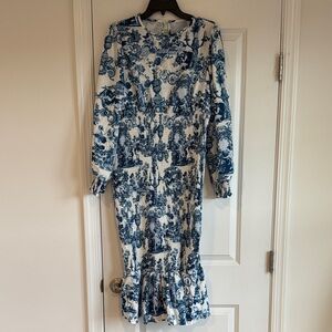 Chic Long Sleeve Blue and White Dress